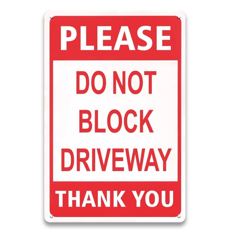 LIZATIC Do Not Block Driveway Sign - 8 x 12 inch Metal Aaluminum Sign, No Parking Signs for Home Gate, Outside, Garage, Yard, Outdoor and Front Door, UV Protected & Weatherproof, White/Red (1PCS) - Image 1